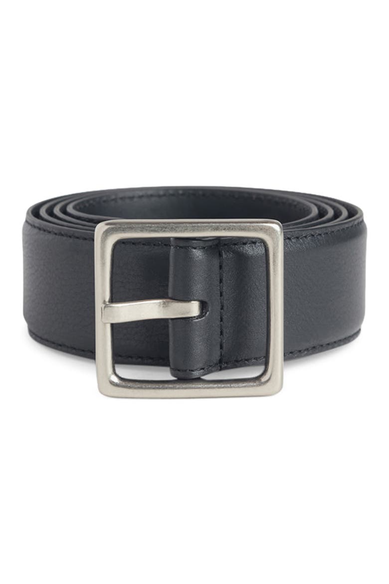 Leather Belt, Alternate, color, BLACK/ TUMBLED NICKEL