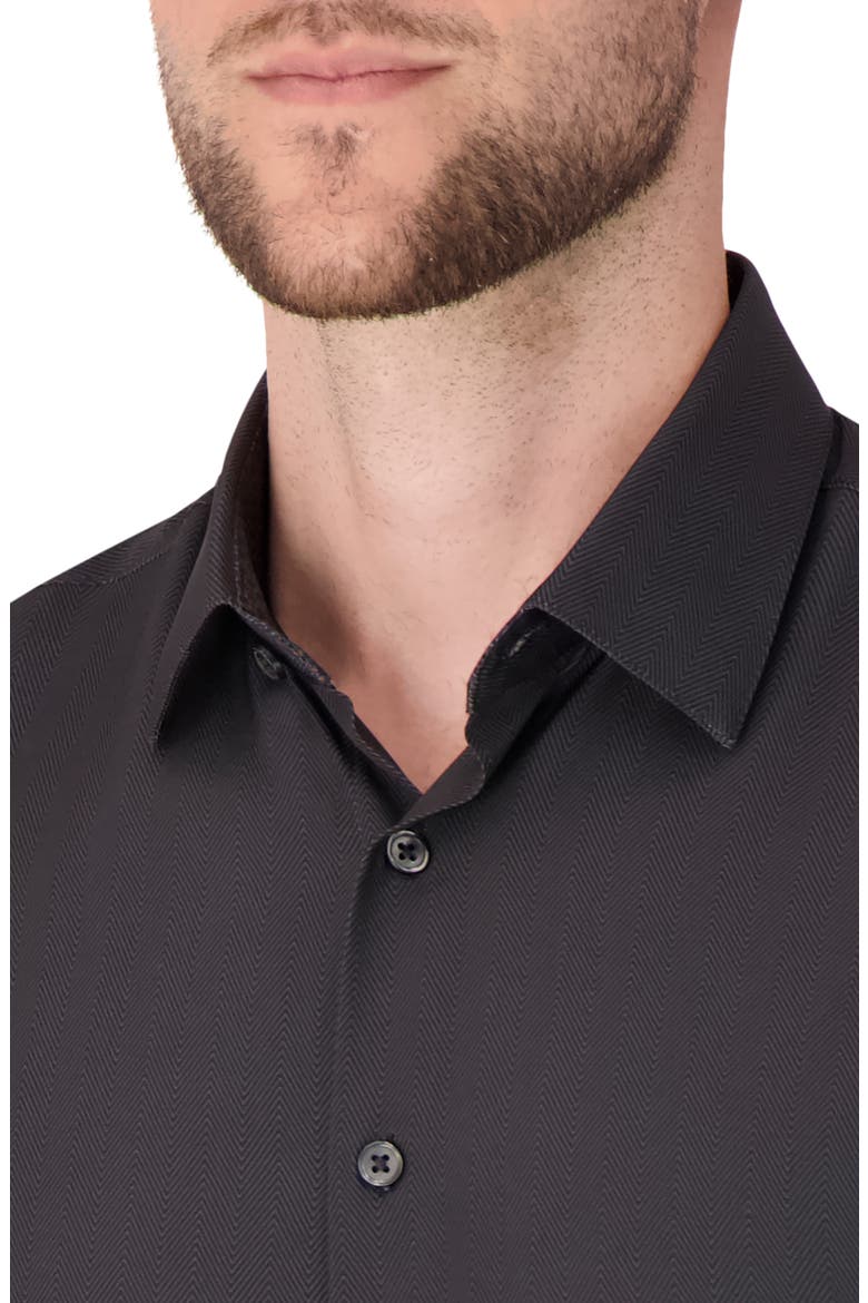 Herringbone Print Slim Fit Stretch Dress Shirt, Alternate, color, BLACK