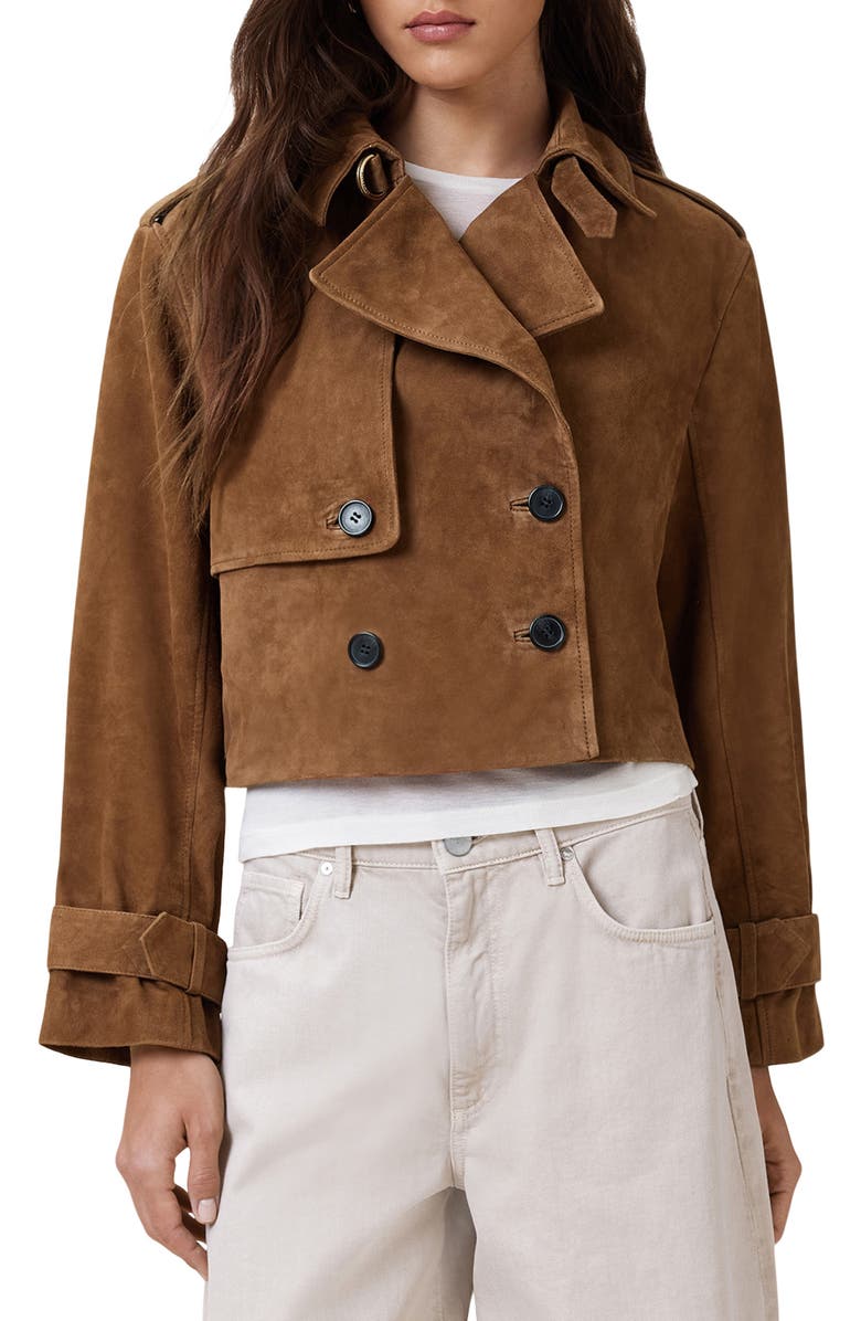 AllSaints Hendry Suede Crop Trench Coat, Main, color, 