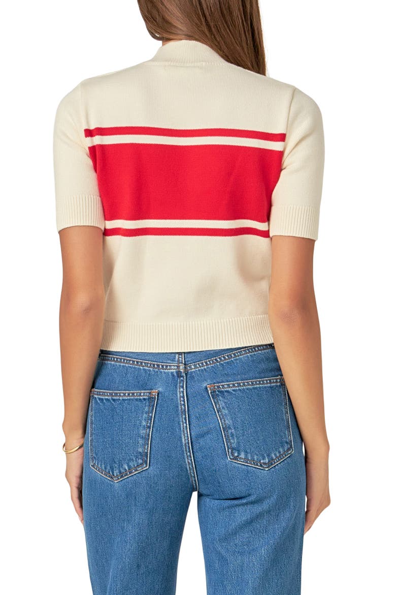 Motif Short Sleeve Sweater, Alternate, color, CREAM/ RED