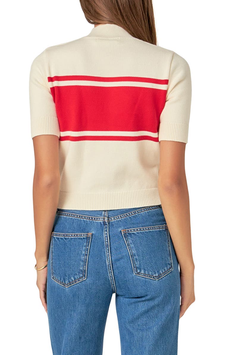 English Factory Motif Short Sleeve Sweater, Alternate, color, Cream/ Red