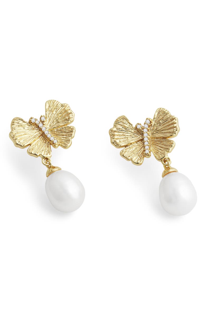 Anabel Aram Jewelry Butterfly & Faux Pearl Drop Earrings, Alternate, color, Gold