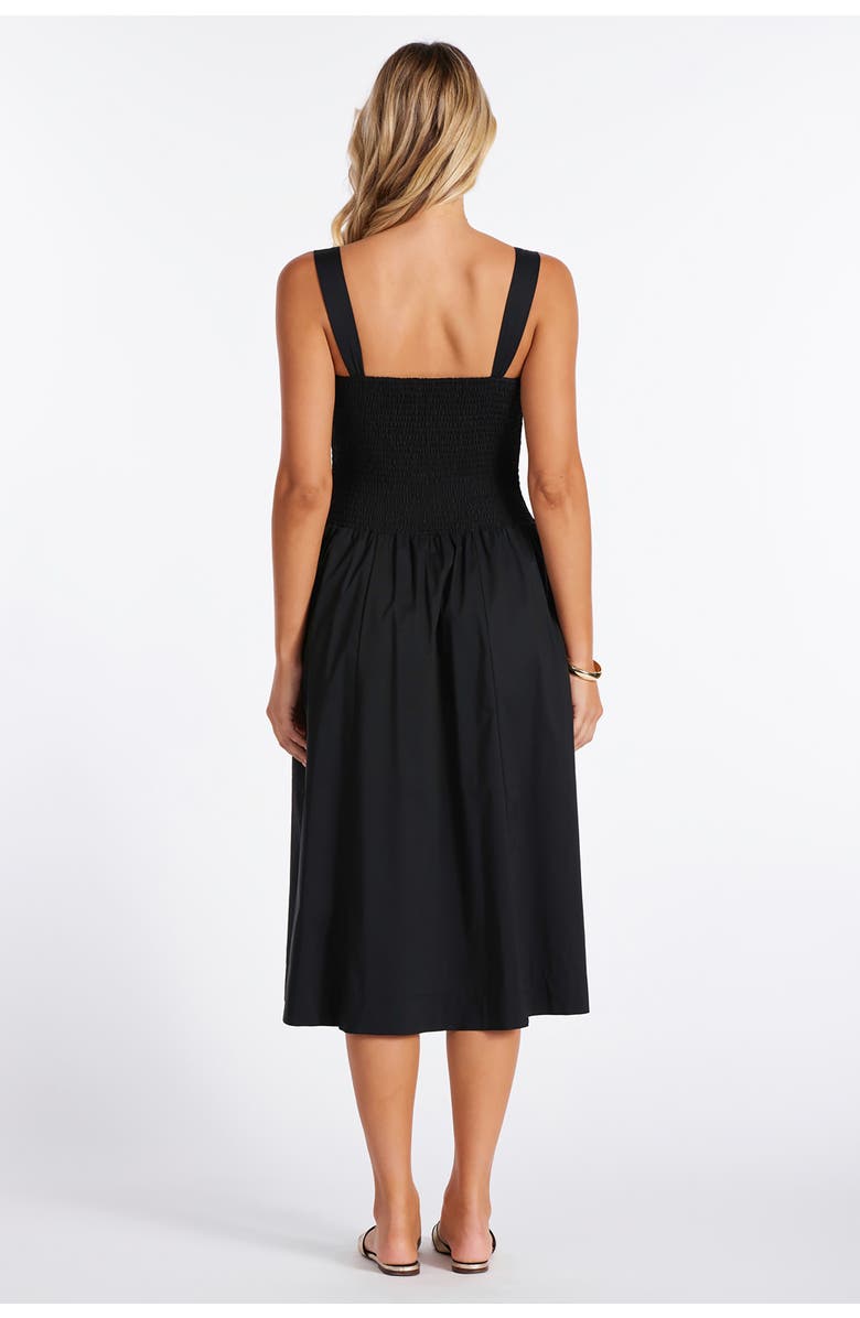 Bishop + Young Corsica Smocked Poplin Dress, Alternate, color, Black