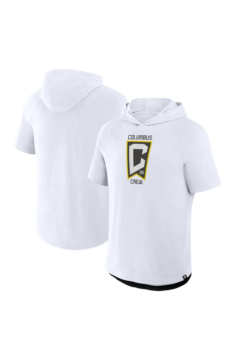 FANATICS Men's Fanatics White Columbus Crew Hat Trick Stadium Slub Raglan Short Sleeve Pullover Hoodie, Alternate, color, White
