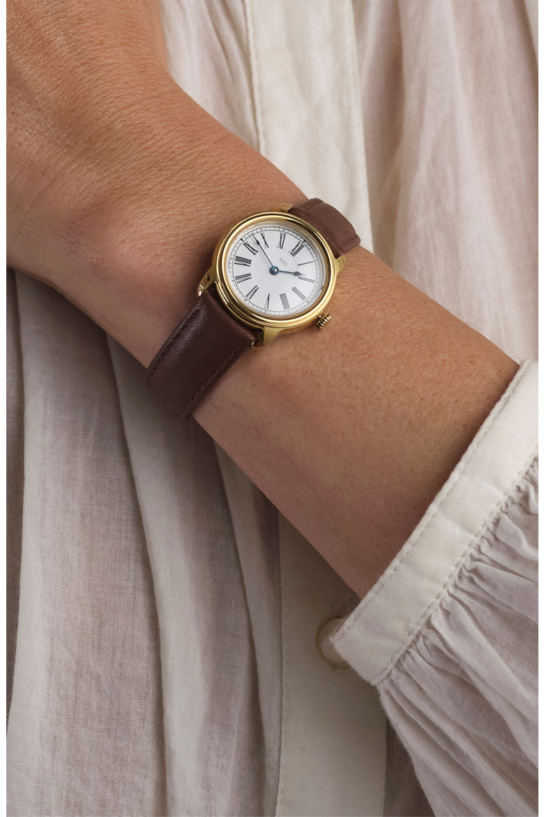 The Harriet Petite Vintage Watch, Alternate, color, Gold Watch - Brown Strap