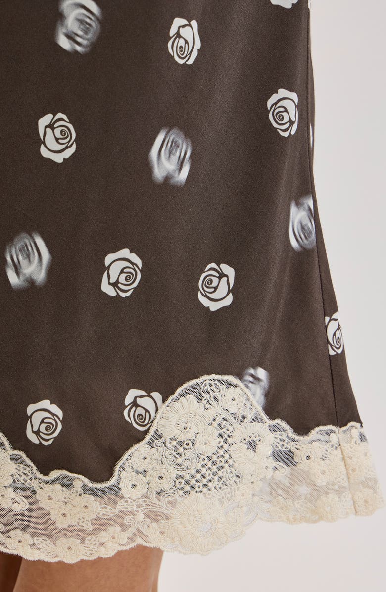 MAUDE CLUB Alexi Floral Print Satin Skirt, Alternate, color, Brown Rose Print