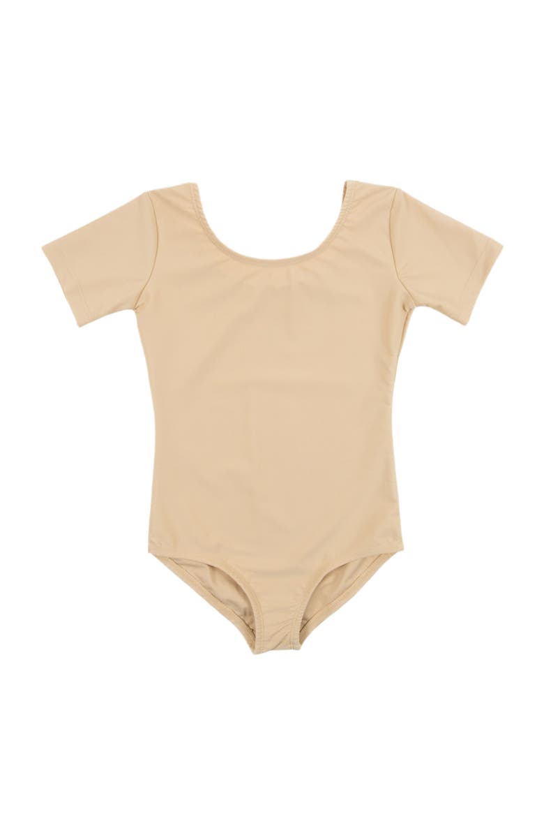 Leveret Girls Short Sleeve Leotard, Main, color, Beige