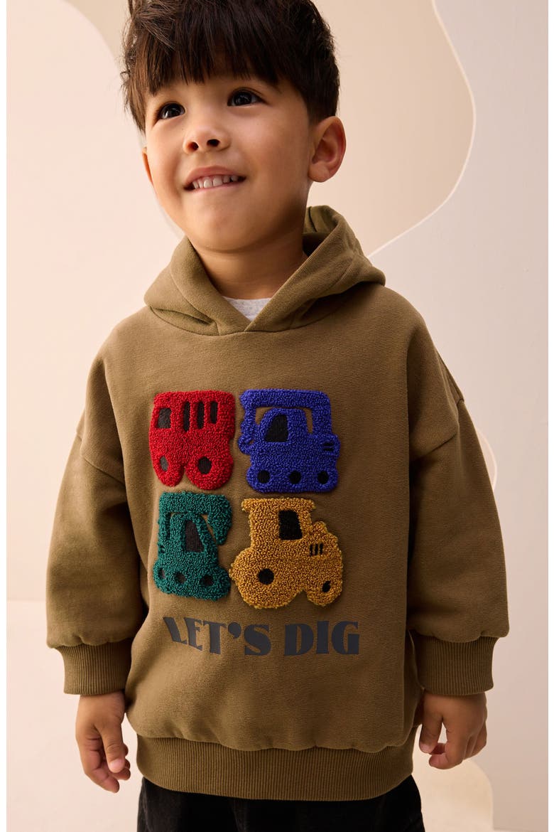 Kids' Let's Dig Appliqué Hoodie, Alternate, color, BROWN