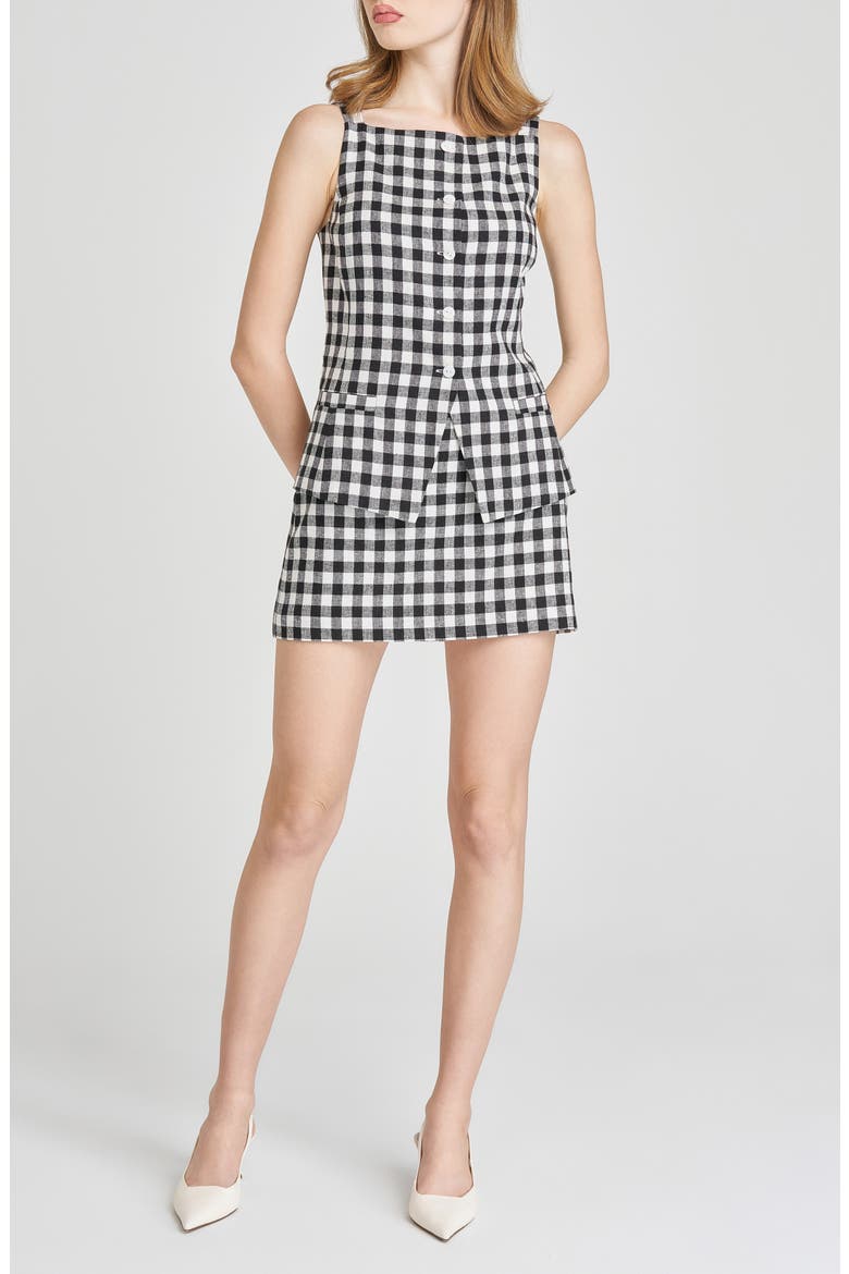 x Styled by COCO! Gracie Gingham Linen Blend Button-Up Vest, Main, color, BLACK GINGHAM