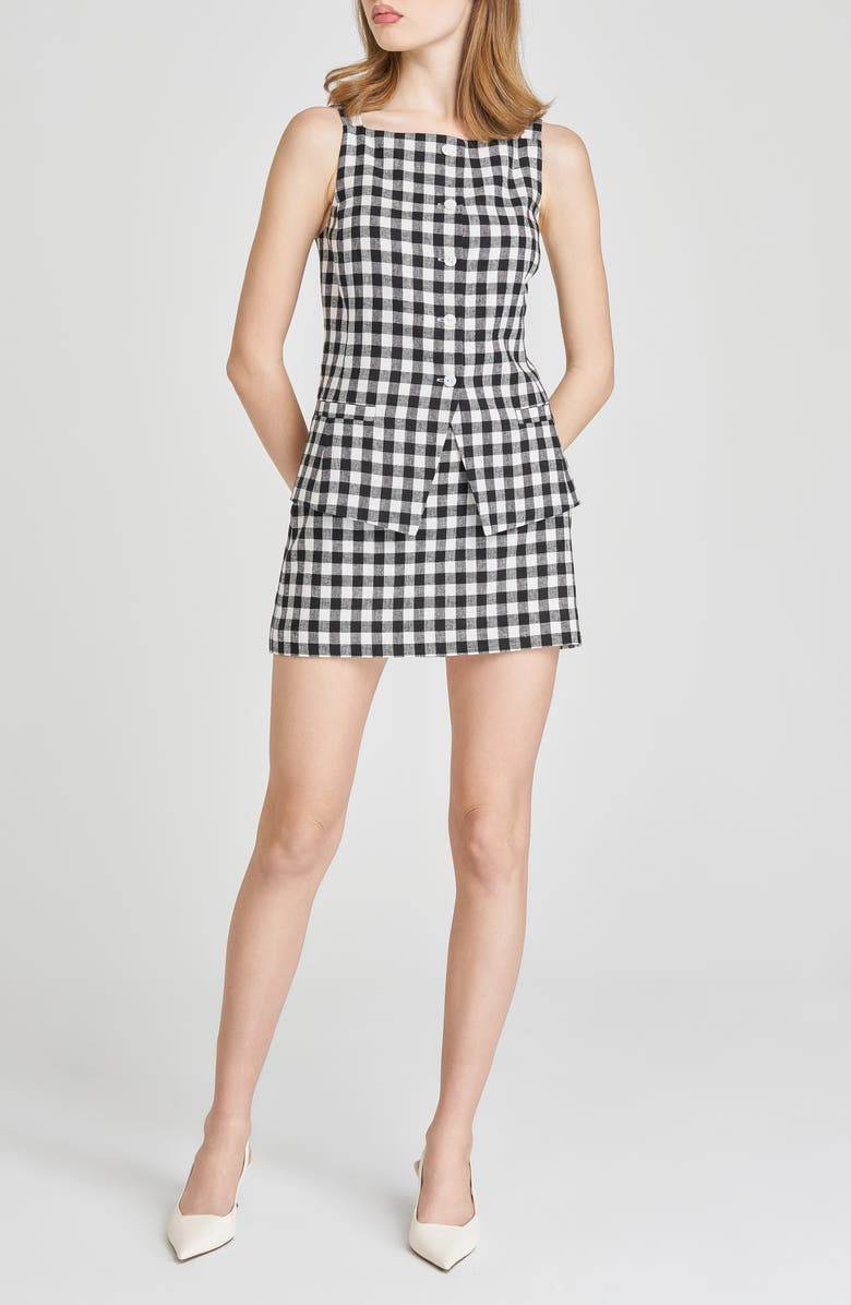 WAYF x Styled by COCO! Gracie Gingham Linen Blend Button-Up Vest, Main, color, Black Gingham