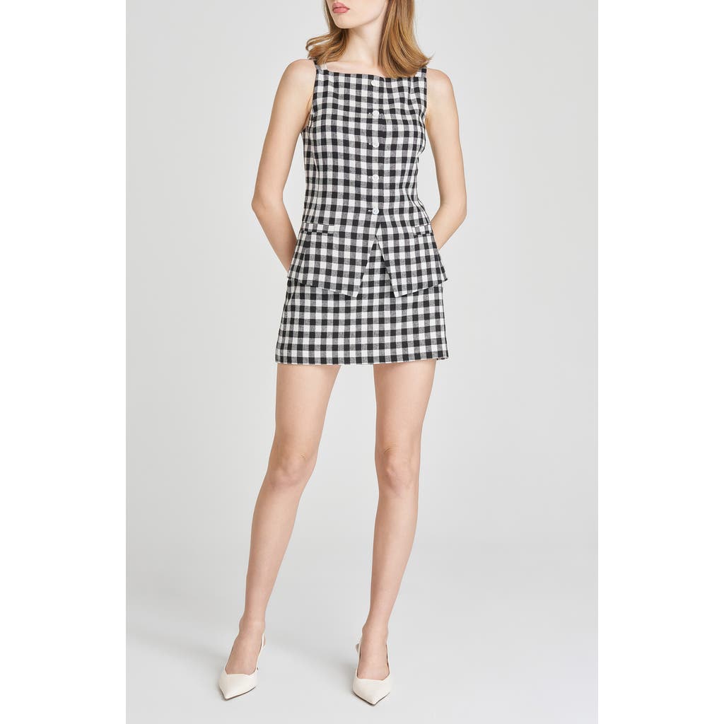 Wayf Gracie Gingham Linen Blend Button-up Vest In Black