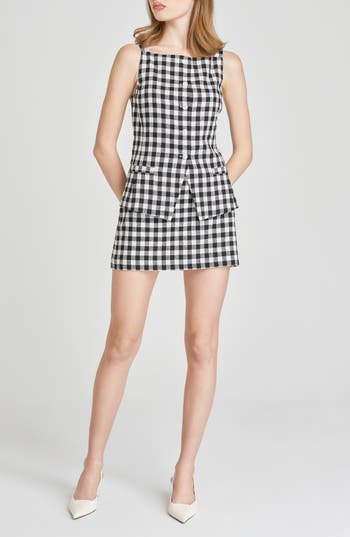 Wayf X Styled By Coco! Gracie Gingham Linen Blend Miniskirt In Black