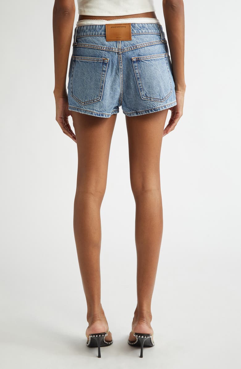 Alexander Wang Pointelle Waistband High Waist Denim Mini Shorts, Alternate, color, Vintage Light Indigo