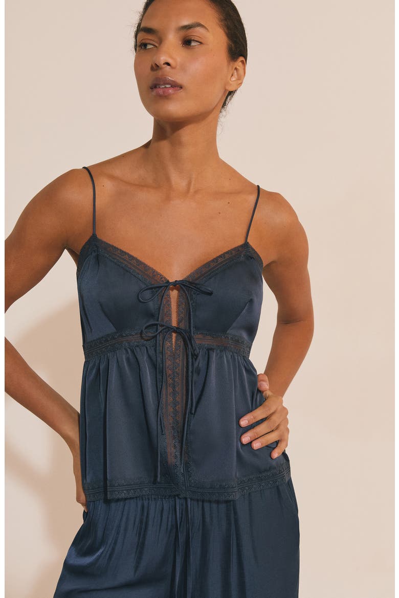 Noreen Tie Front Pajama Camisole, Alternate, color, NIGHT BLUE