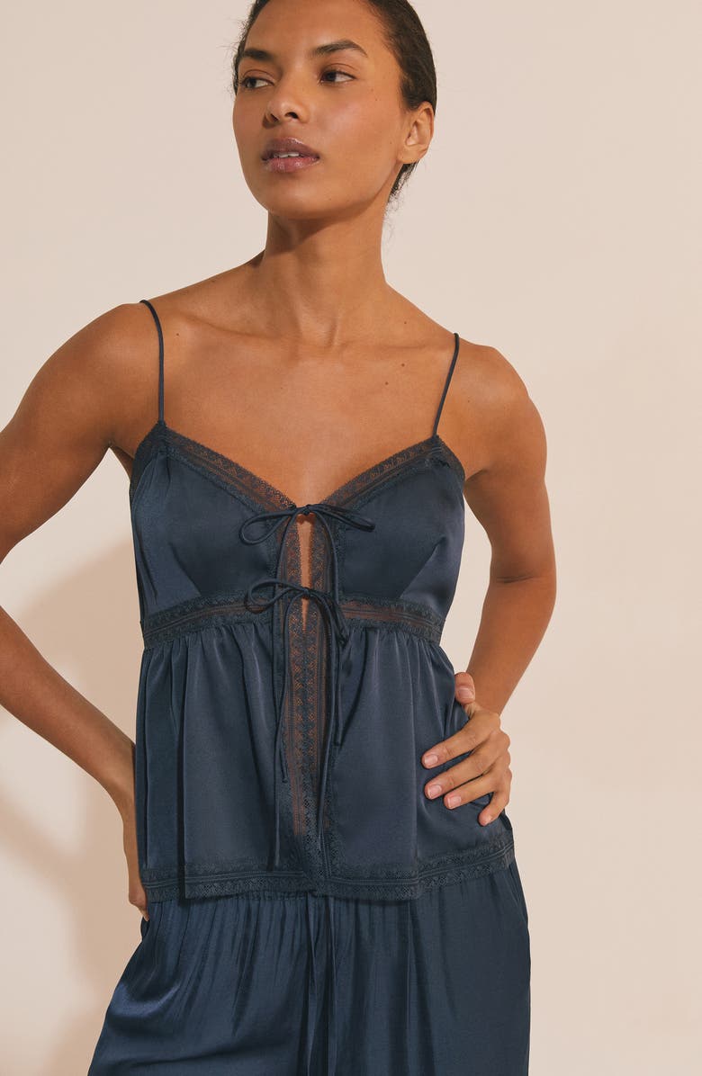 Etam Noreen Tie Front Pajama Camisole, Alternate, color, Night Blue