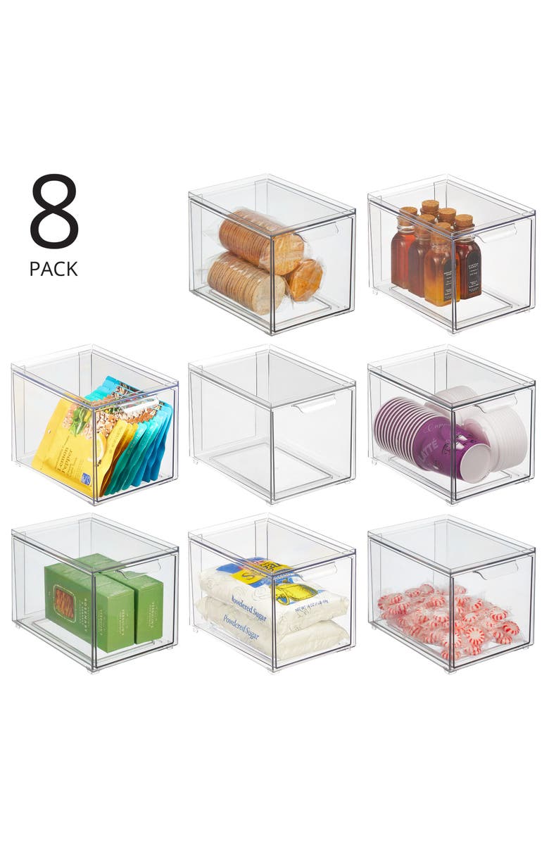 mDesign Plastic Stackable Kitchen Pantry Organizer with Drawer - 8 Pack, Alternate, color, Clear