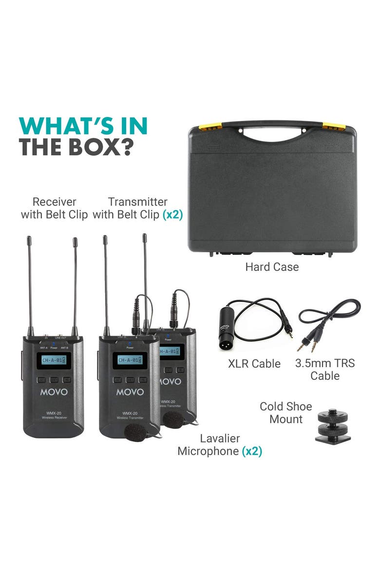 WMX-20-DUO 48-Channel UHF Wireless Lavalier Microphone System Compatible with DSLR Cameras, Alternate, color, Black