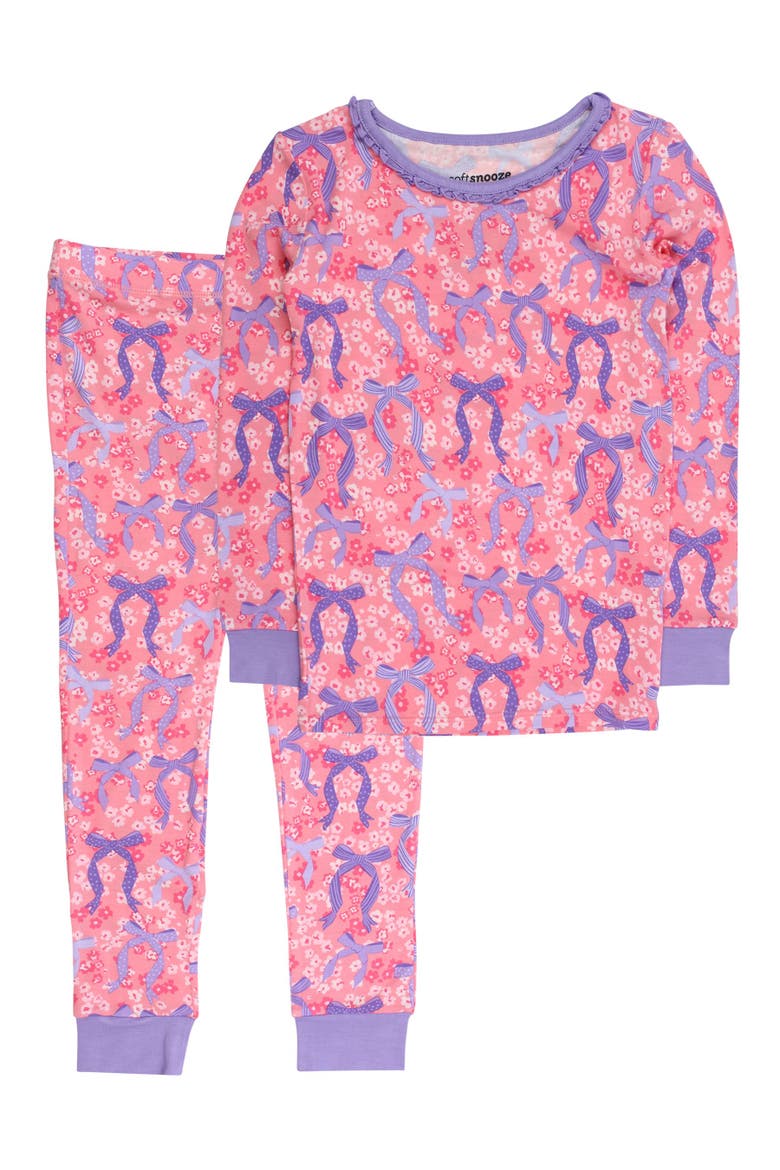 Girls SoftSnooze Ruffle Long Sleeve Pajama Set, Main, color, Bow Besties