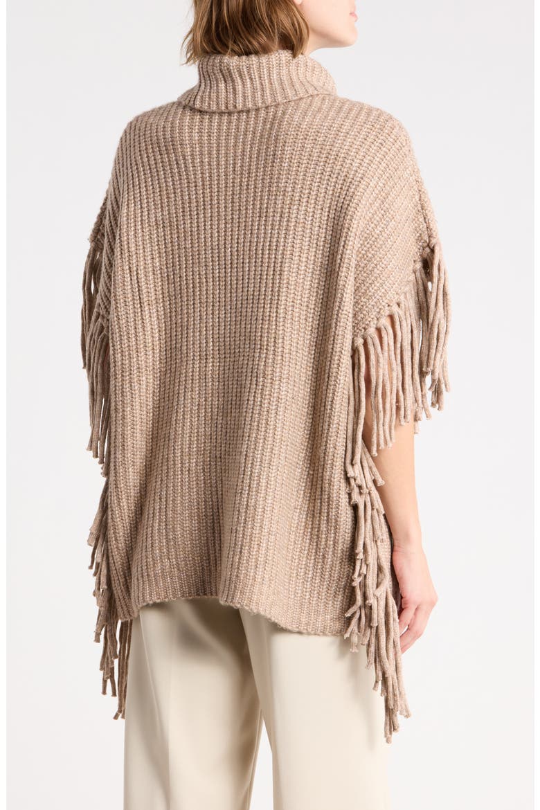Fringe Trim Turtleneck Sweater, Alternate, color, CAMEL HEATHER