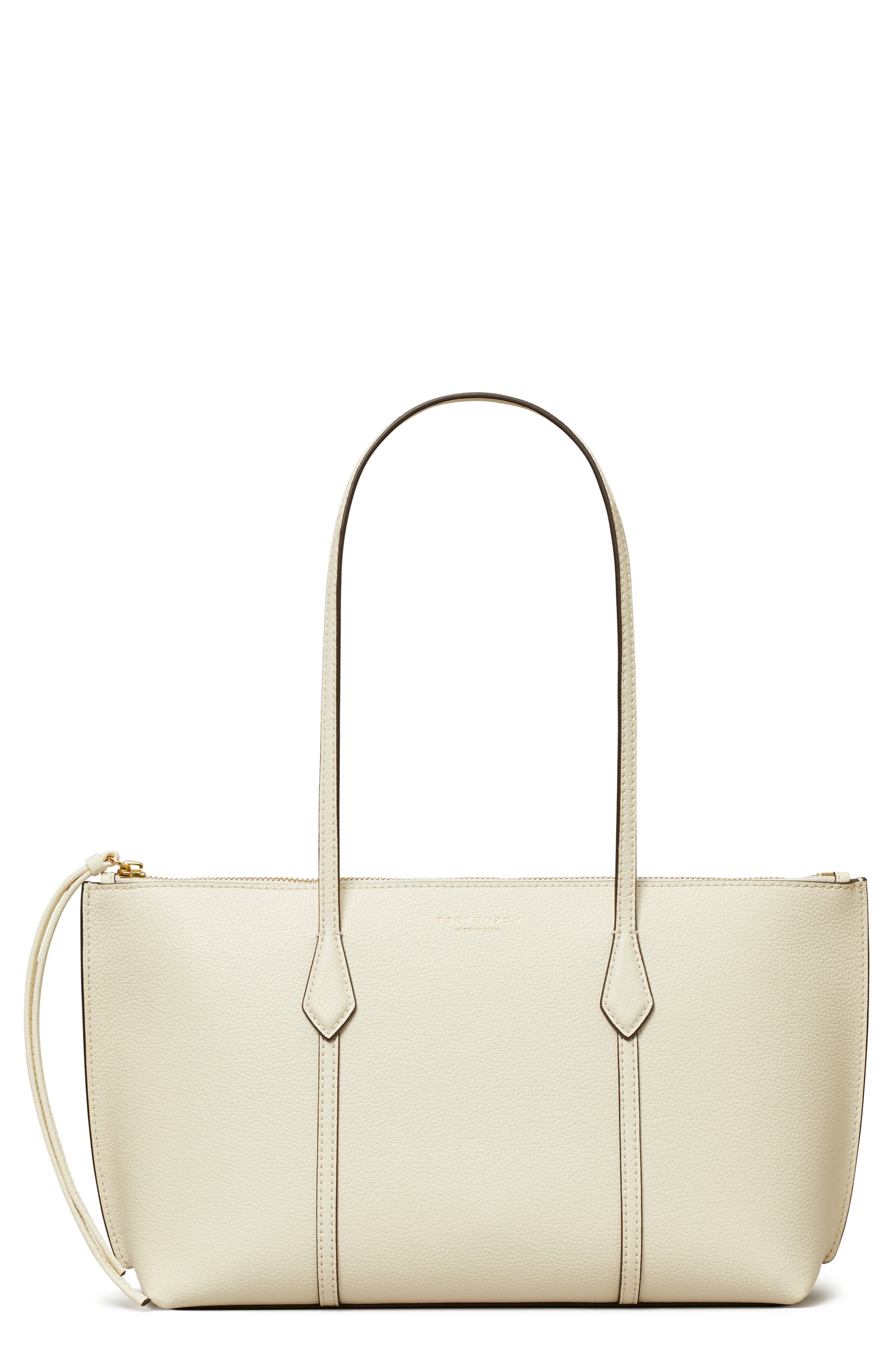 Tory Burch Small Perry Leather Zip Tote, Main, color, Warm White