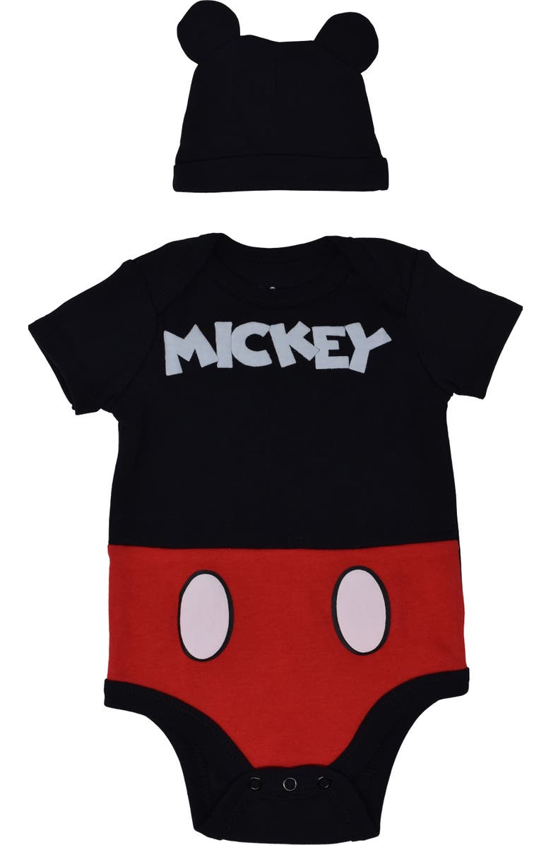 Disney Bodysuit & Hat Set, Main, color, Mickey Mouse Black