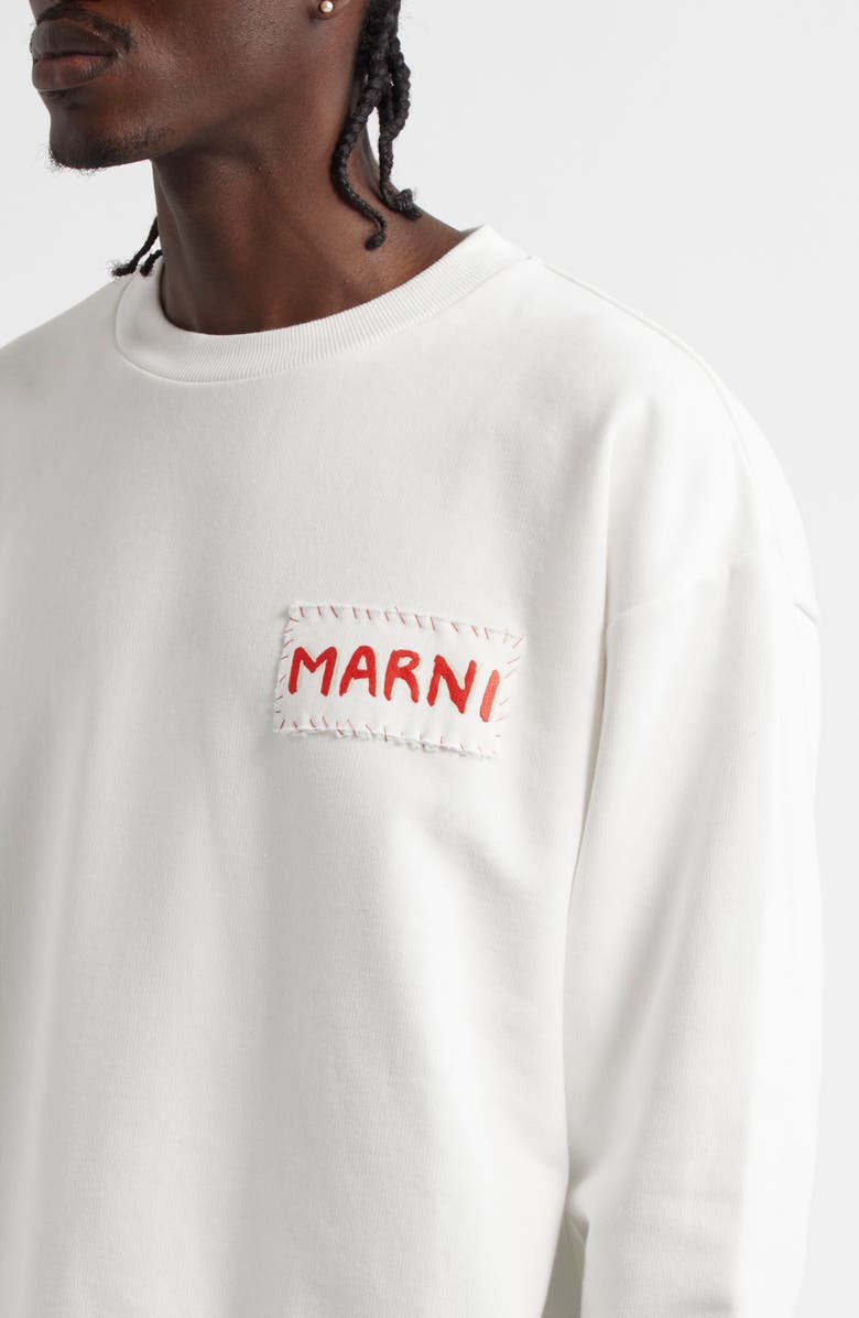 Marni Embroidered Logo Patch Sweatshirt, Alternate, color, Natural White
