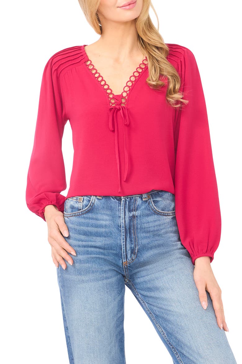 Circle Trim Pintuck Top, Main, color, ROSE CERISE