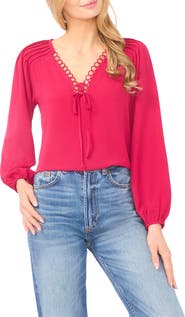 CeCe Circle Trim Pintuck Top