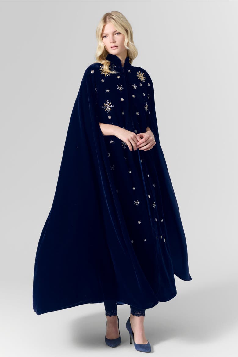 Luna Velvet Embellished Cape, Alternate, color, Navy