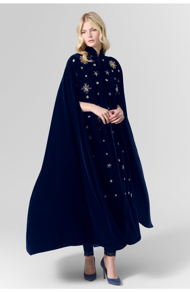 Le Fafo Luna Velvet Embellished Cape, Alternate, color, Navy
