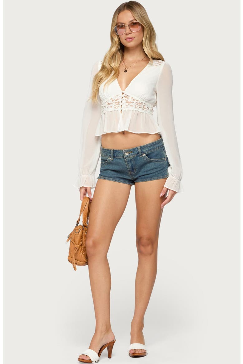 Fenia Lace Trim Chiffon Top, Alternate, color, CREAM
