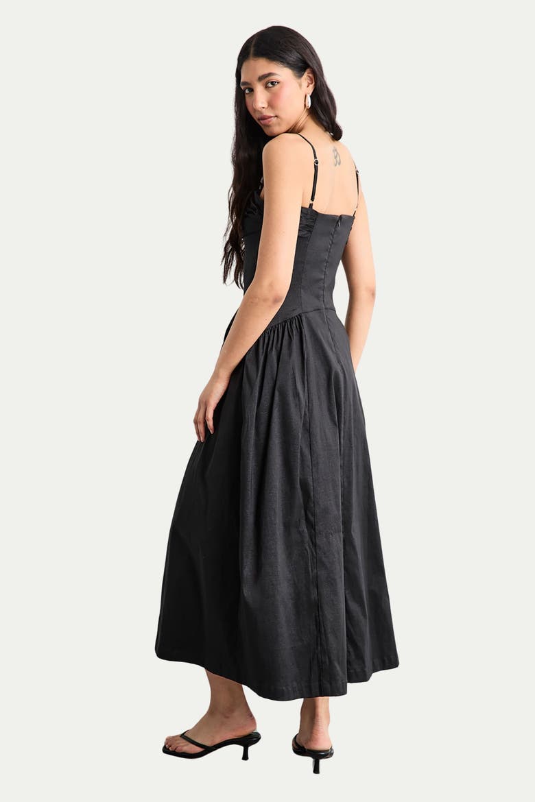 Dropped Waist Ruched Bust Midi Dress, Alternate, color, Black