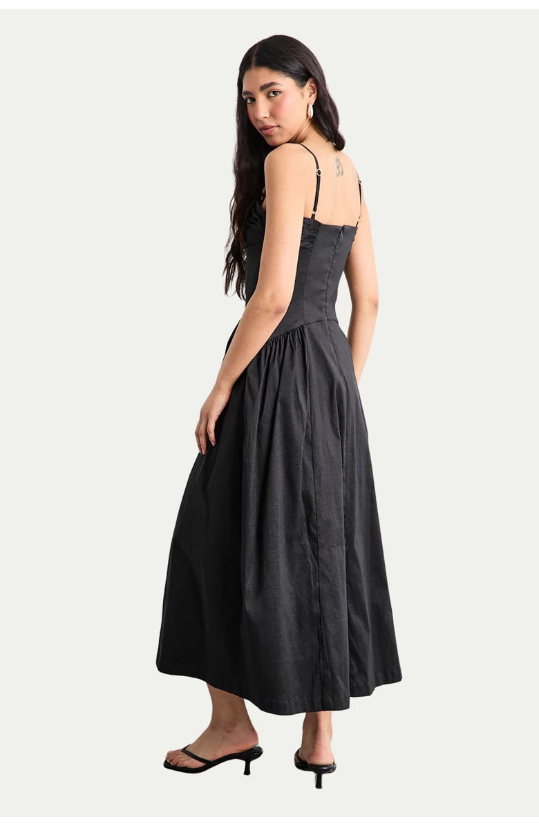 Warehouse Dropped Waist Ruched Bust Midi Dress, Alternate, color, Black