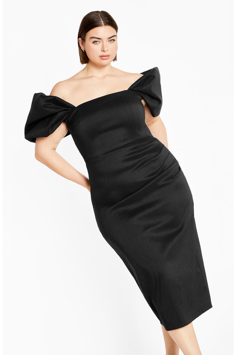 Elyse Puff Sleeve Sheath Dress, Alternate, color, BLACK