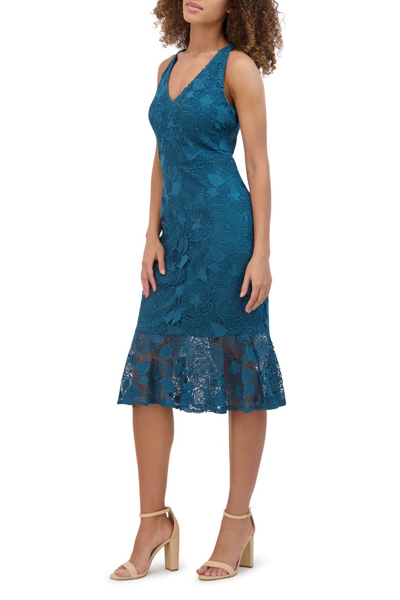 Floral Lace Midi Dress, Alternate, color, TEAL