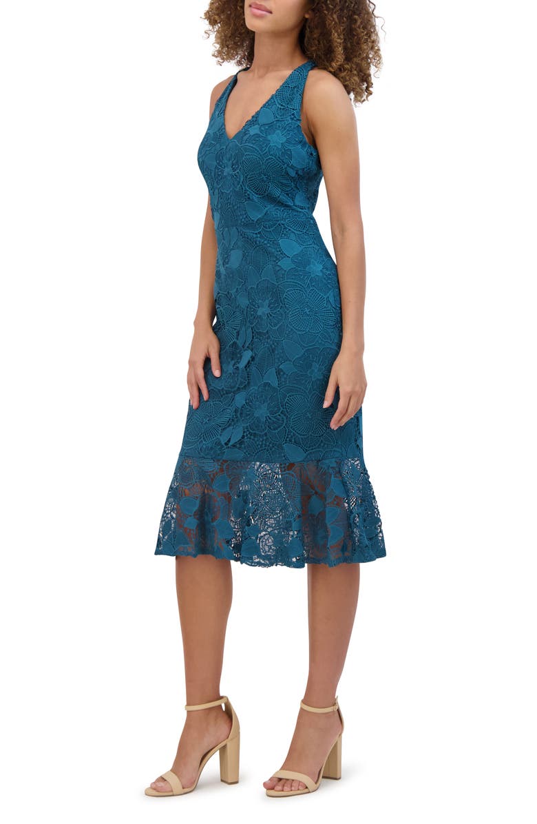 Siena Floral Lace Midi Dress, Alternate, color, Teal