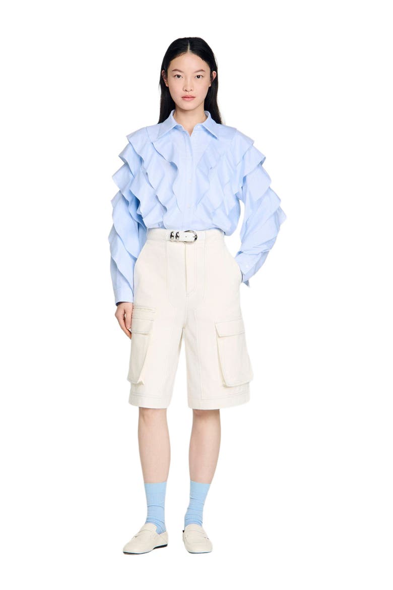 Ruffled cotton shirt, Alternate, color, Sky blue