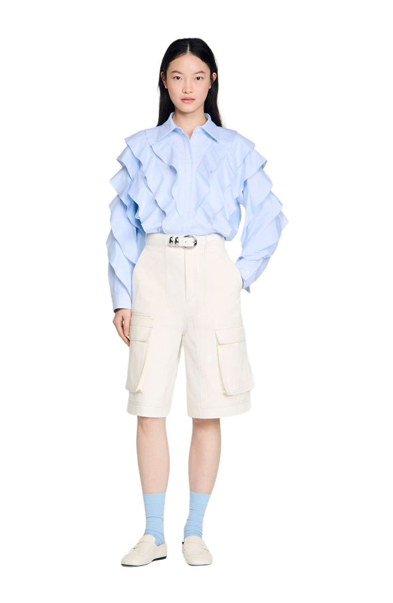 SANDRO Ruffled cotton shirt, Alternate, color, Sky Blue
