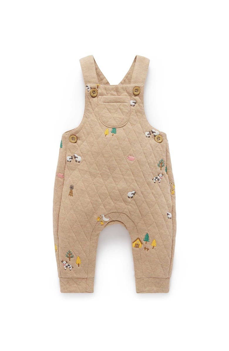 Purebaby Quilted Overall and Bodysuit Set, Alternate, color, Farm Friends Broderie