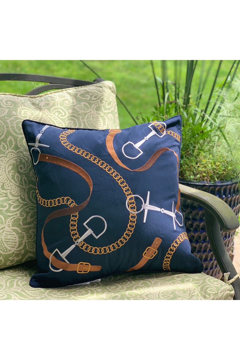 Bits & Leather Navy Indoor/ Indoor/Outdoor Accent Throw Pillow Decor, Alternate, color, Blue