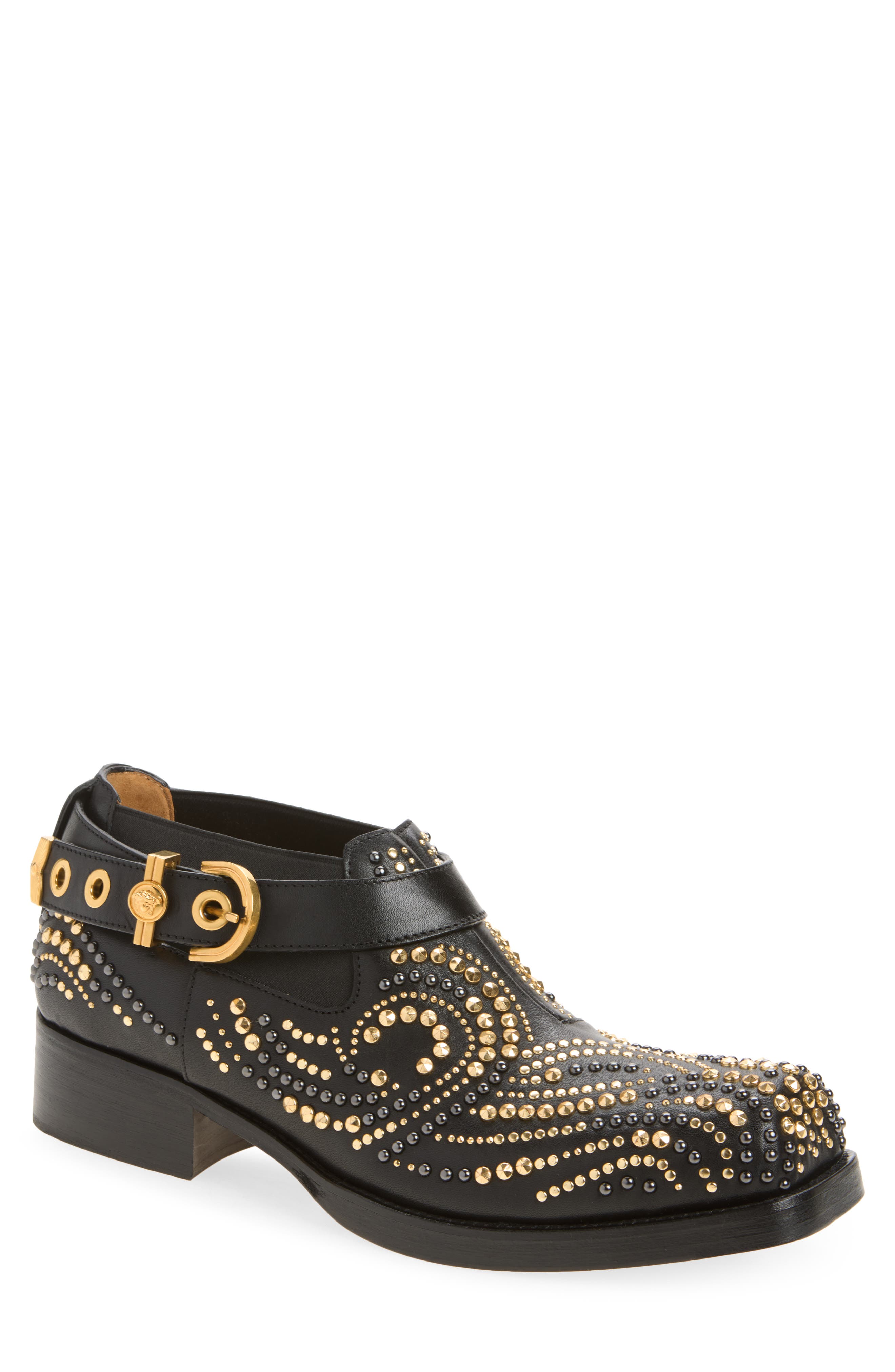 Studded Chelsea Boot, Main, color, BLACK-VIBRATED GOLD