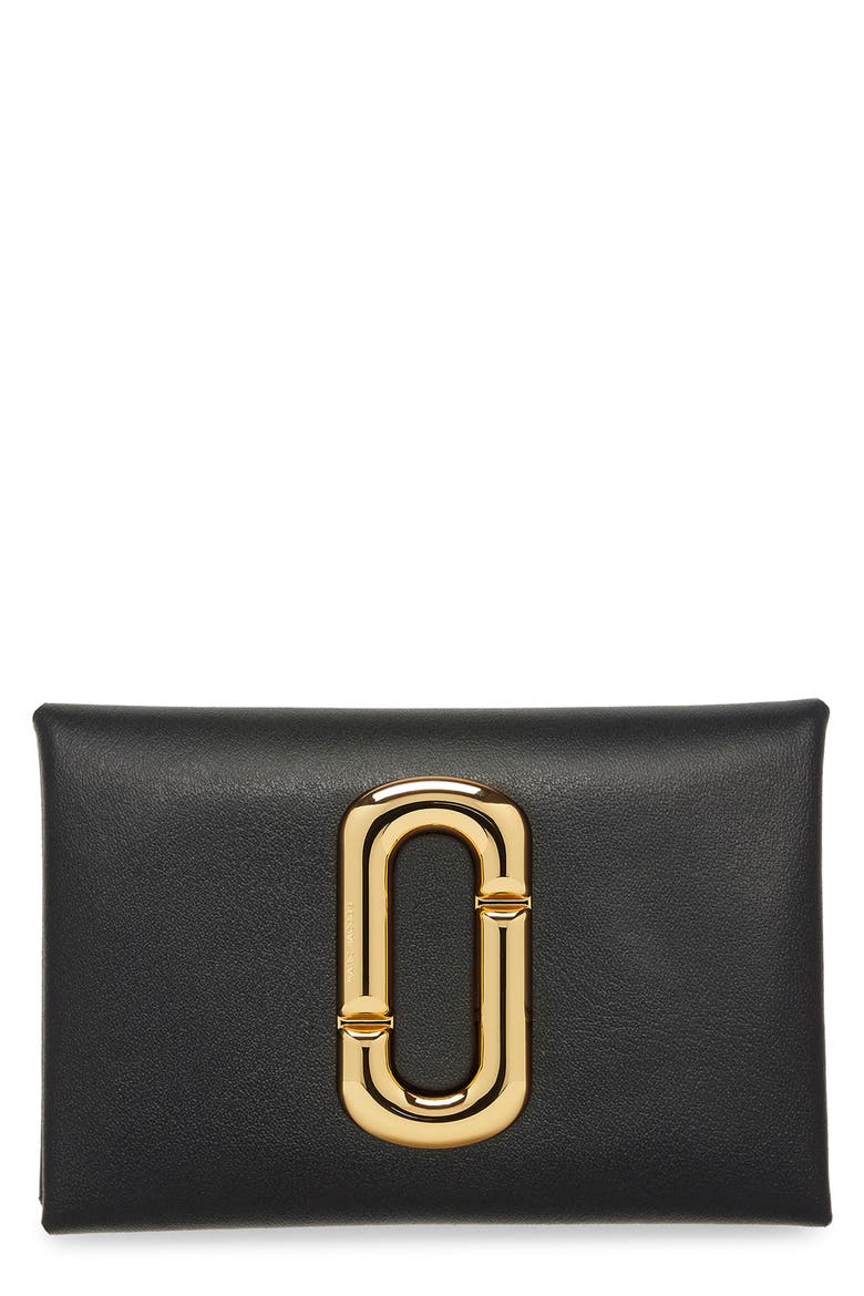 Scene Snap Leather Card Holder, Main, color, BLACK