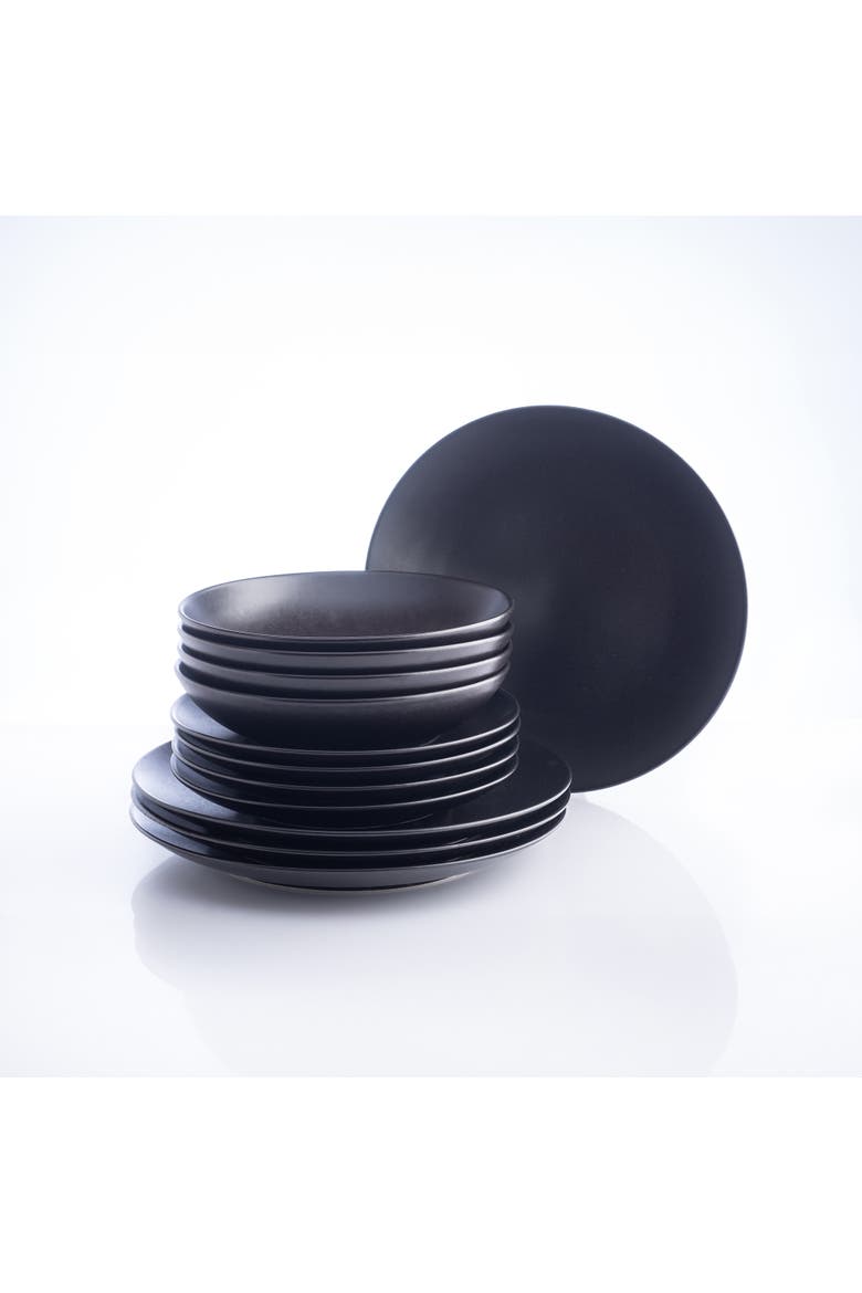 Porto by Stone Lain Semplice Stoneware 12-Piece Dinnerware Set, Main, color, Black Matte