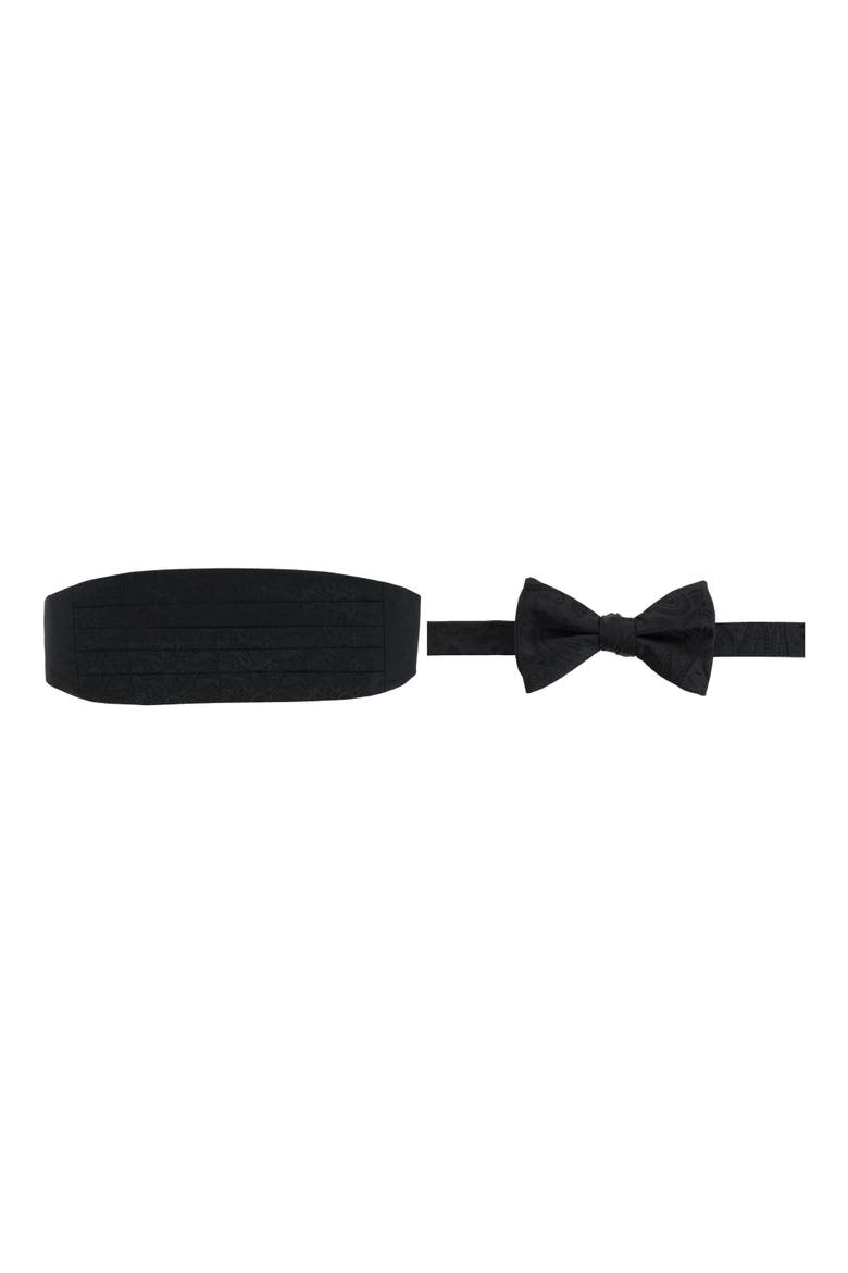 Banbury Tone on Tone Paisley Silk Cummerbund & Bow Tie Bundle, Main, color, Black