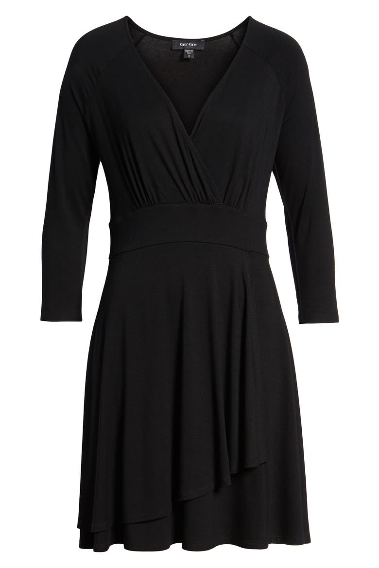 Faux Wrap Drape Dress, Alternate, color, BLACK