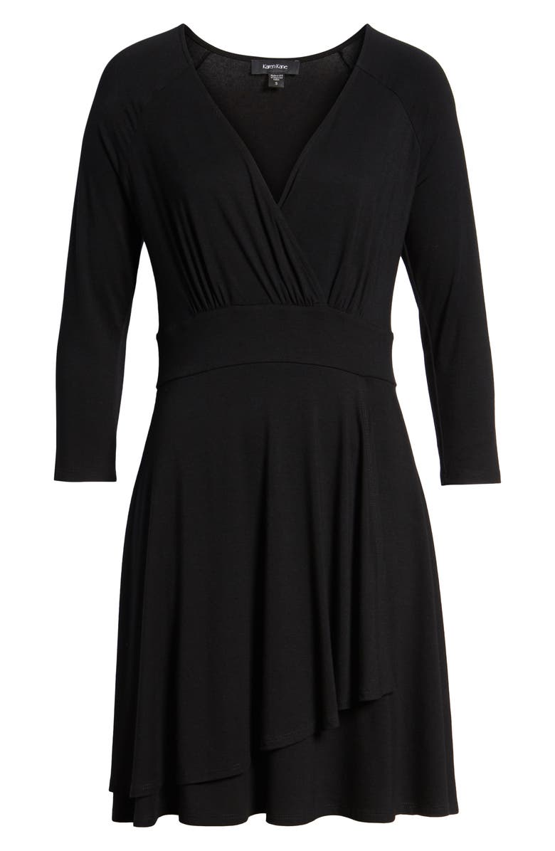 Karen Kane Faux Wrap Drape Dress, Alternate, color, Black