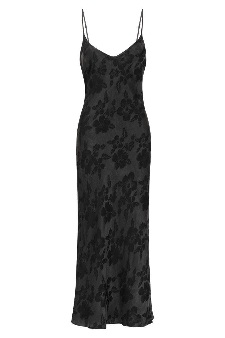 Desire Floral Jacquard Bias Slip Dress, Main, color, Black Floral