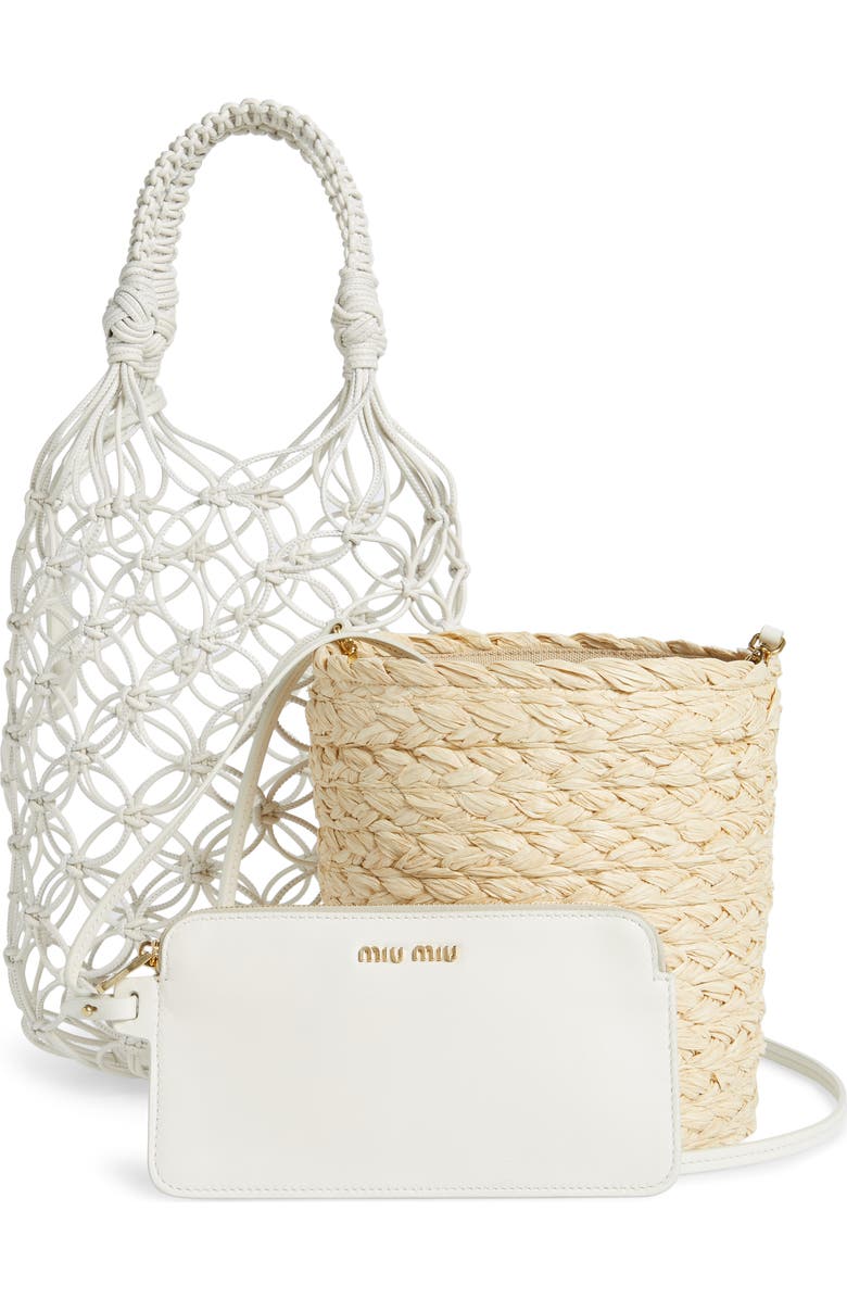 Miu Miu Woven Leather & Raffia Bucket Bag, Alternate, color,