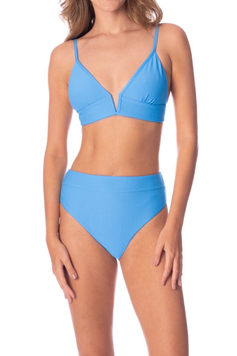 Stone Blue Suzy Q Reversible High Waist Bikini Bottoms, Alternate, color, BLUE