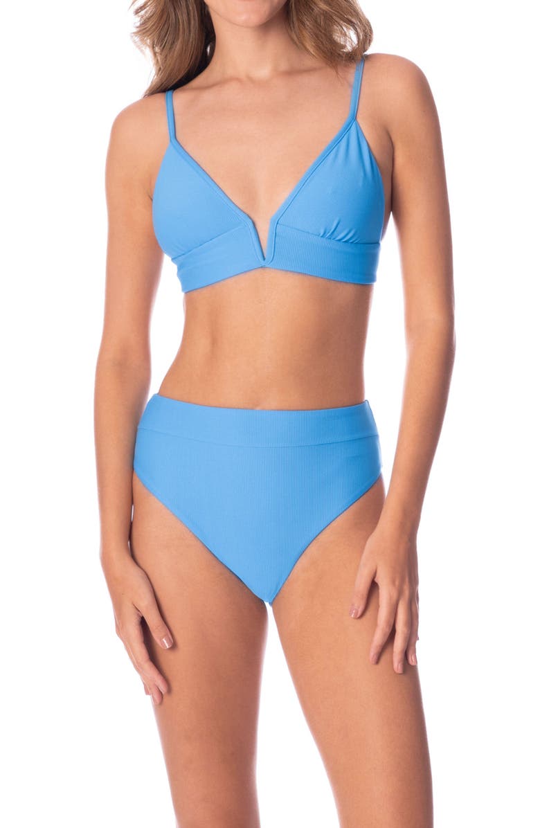 Maaji Stone Blue Suzy Q Reversible High Waist Bikini Bottoms, Alternate, color, Blue